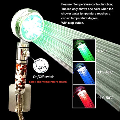 LED Anion Shower Head Rainfall SPA Temperature Control Shower