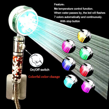 LED Anion Shower Head Rainfall SPA Temperature Control Shower